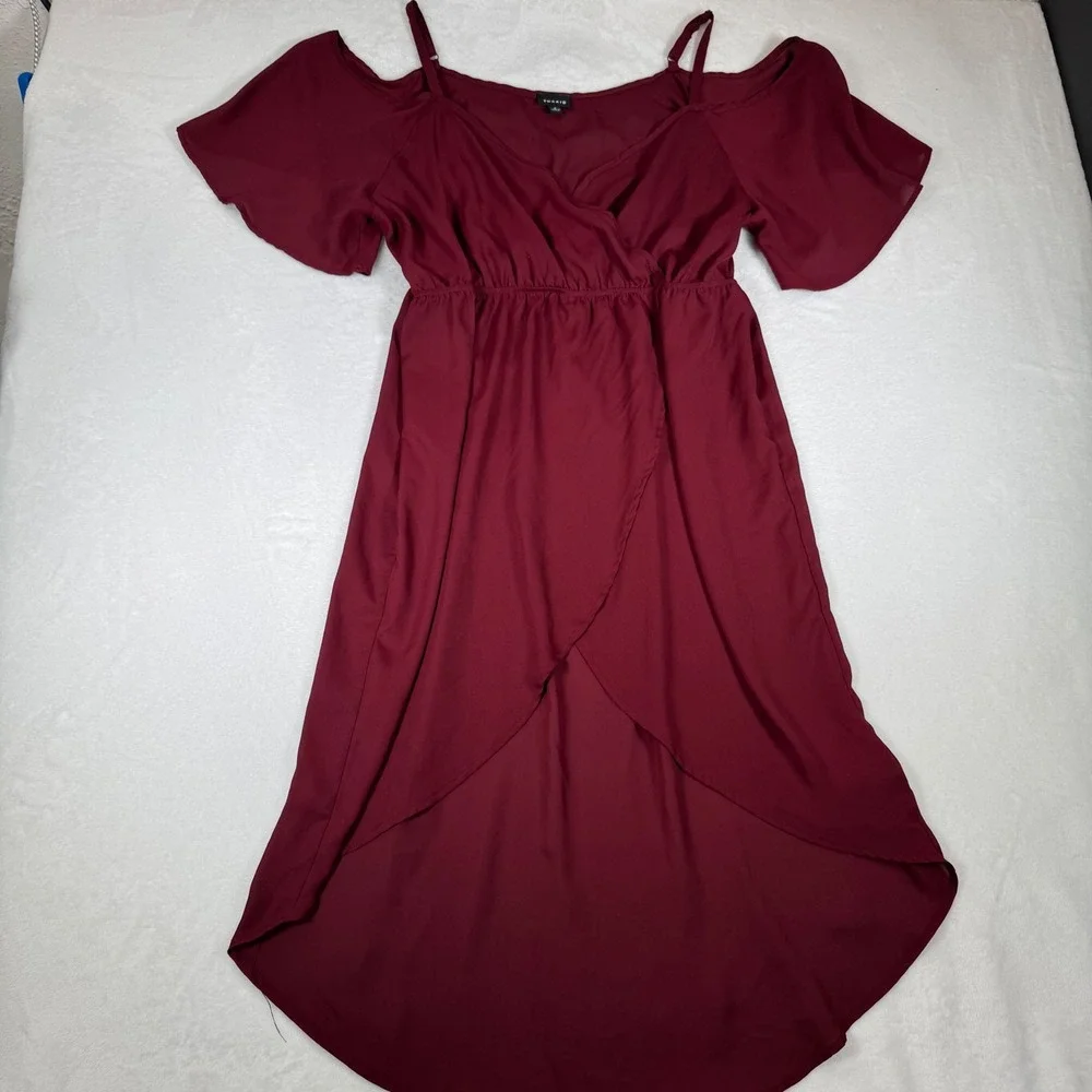 Torrid Burgundy Cold Shoulder High Low Maxi Dress 2 2X 10697312 | Womens Plus 2X - Picture 2 of 9